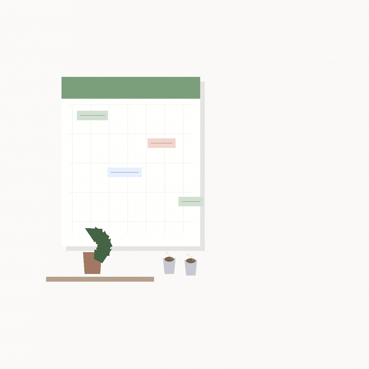 Organized family calendar with clean schedule and two coffee cups