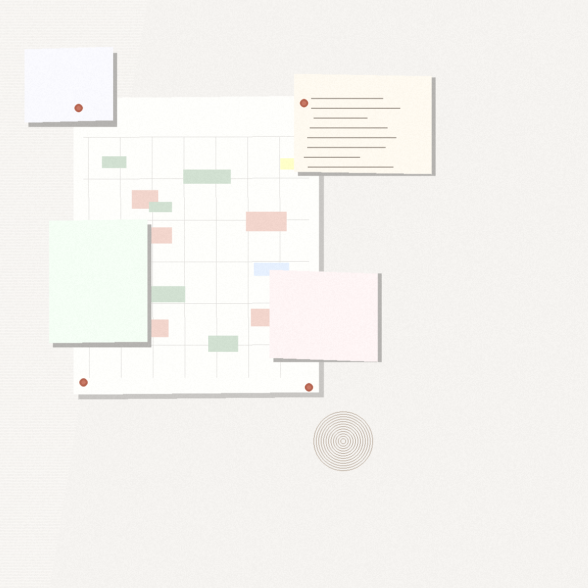 Chaotic family calendar wall with overlapping papers and notes