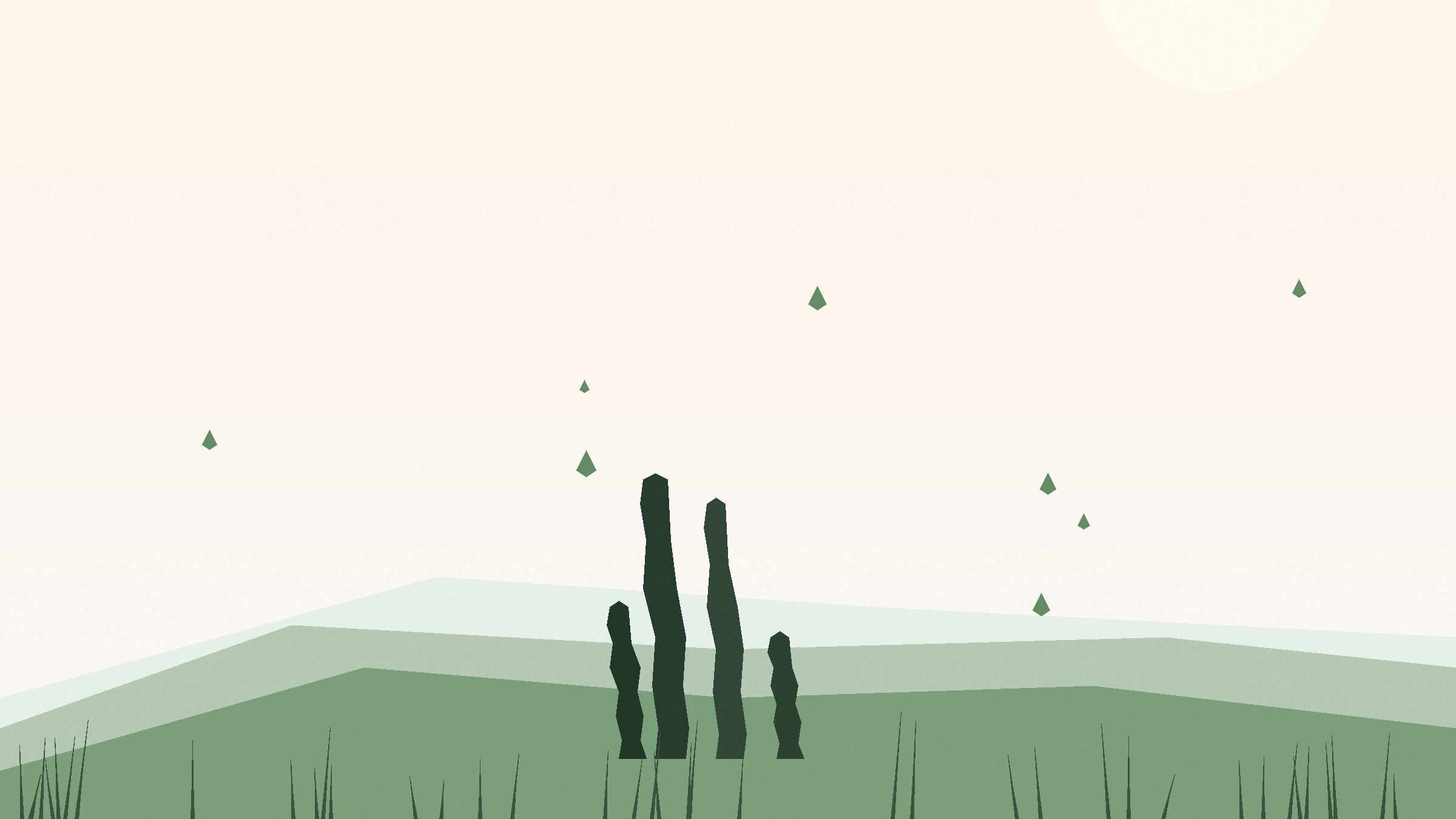 Family walking together through morning meadow